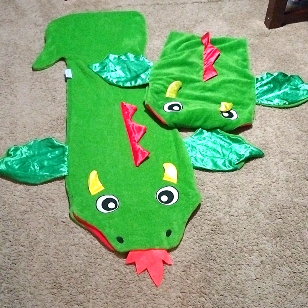 Two children's dragon snuggies